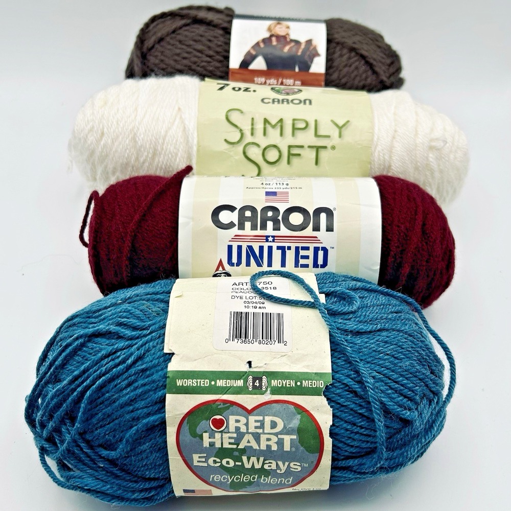 NEW Lot 4 Yarn Skeins Caron Simply Soft United Red Heart EcoWays Loops Charisma
